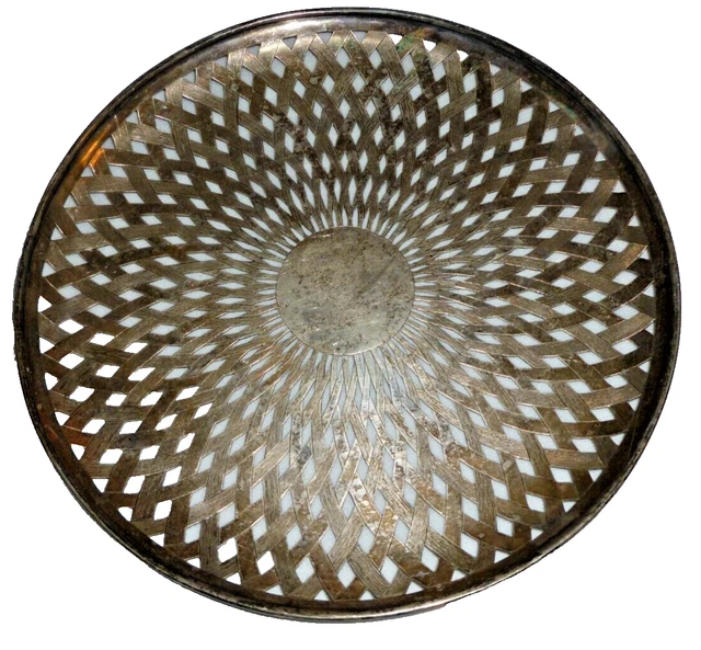 Wang Hing WH CHINESE EXPORT SILVER BASKET WEAVE BOWL PIERCED 9" 302g 900 Silver