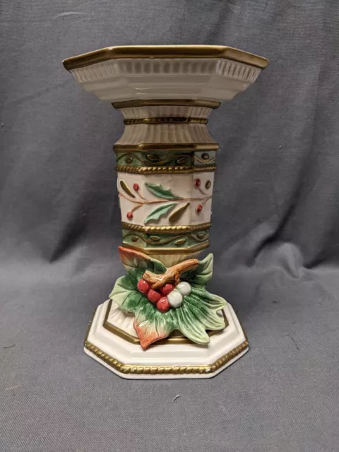 Fitz Floyd FF Classics Tapered Candle Holder Holiday Berries 8.5 " High