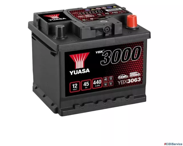 YBX3063 045 Batteria Avviamento Auto Yuasa 45 Ah EN 440A 12V Destra Pronto Uso