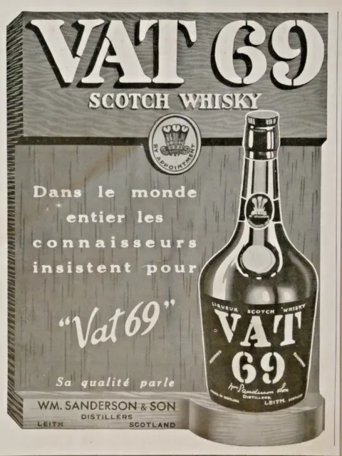 Publicité De Presse 1937 Vat 69 Scotch Whisky - Wm.sanderson & Son - Distillers