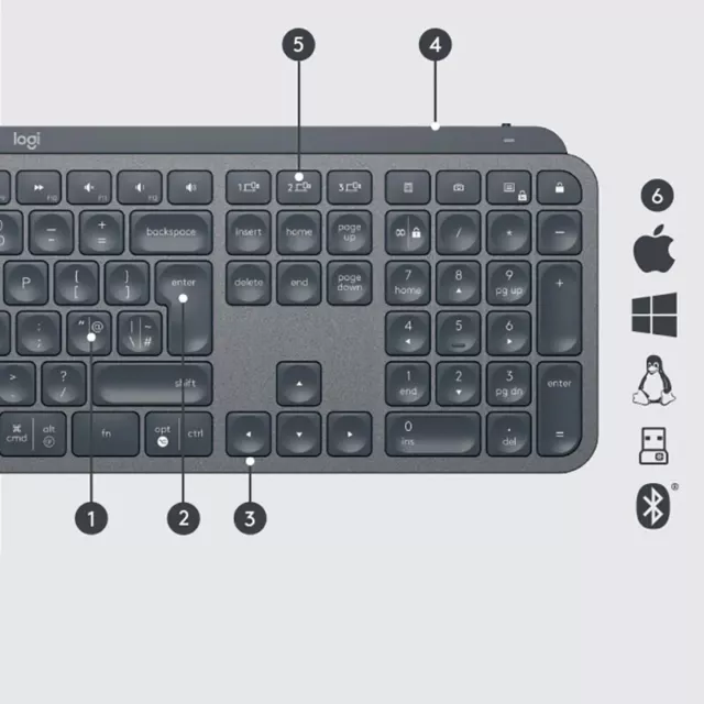 Black Logitech Mx Keys Advanced Wireless Illuminated Keyboard Ultra-Fluid Typing 3