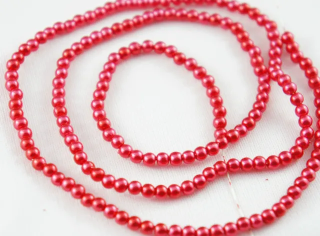 180pcs Pearl Beads 4mm Red Color Faux Imitation Acrylic Round Loose Pearl