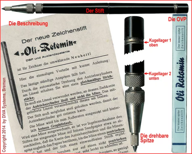 Oli  Rotomin - Vintage sehr seltener Patent - Fall-Bleistift - NEU  OVP   1949 3