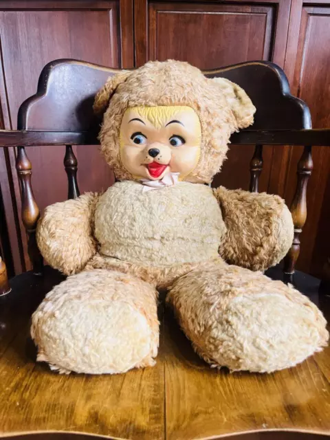 Rushton Rubber Face Big Bear Plush Vintage Doll From Japan Rare Good Condition