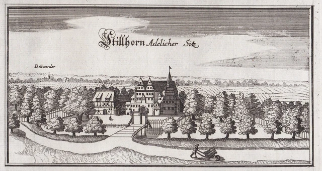 Schloss Stillhorn Insel Wilhelmsburg Hamburg Ansicht Kupferstich Merian 1650