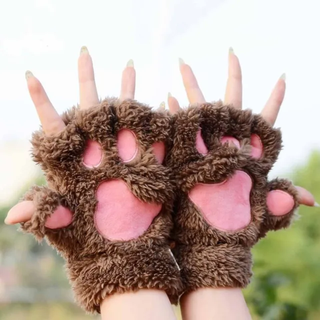 Women's Plush Cat Paw Claw Gloves Cozy Winter Mittens for Office Riding Cute