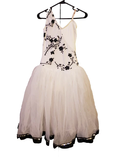 Dansco Fina White Ballerina Dress With Black Flowers Medium Adult