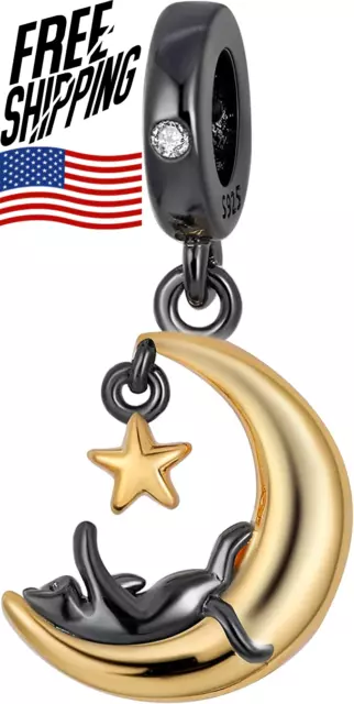 Pandora Charms Bracelet With Crystal Love Silver Charm Cat and Moon 925 silver