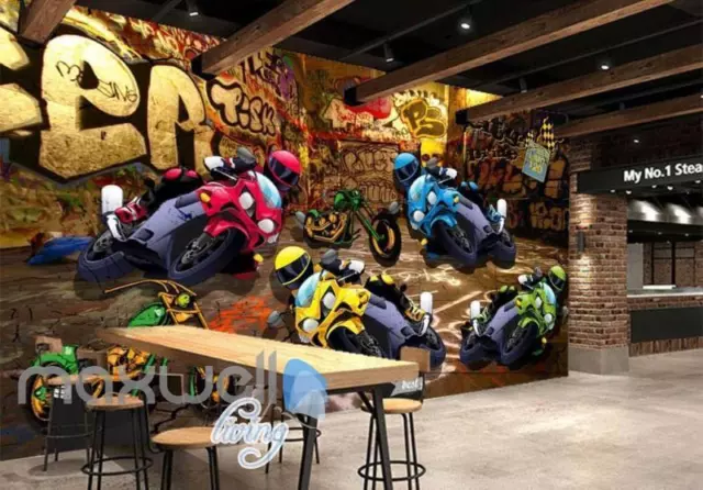 3D Graffiti Motorbike Speed Street Art Wall Murals Wallpaper Decals Prints Decor