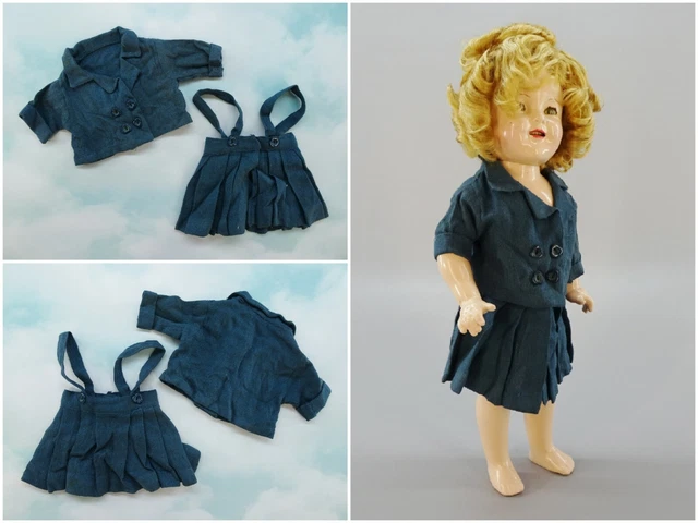 Shirley Temple Doll Clothes Green Pleated Shirt and Skirt Original 1930s Vintage