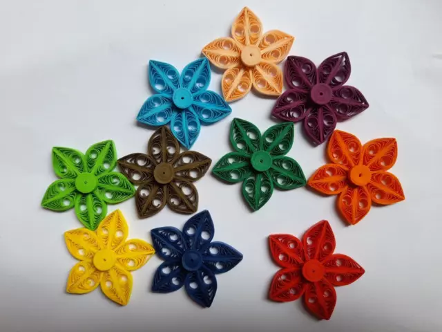 Lot 10 Paper quilling flowers with 5 free paper quilling leaves Handmade  Crafts