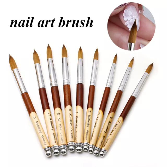 Kolinsky Arena Acrílico Arte en Uñas Cepillo Madera Crigada Manija Herramienta de Manicura Pluma 8-24