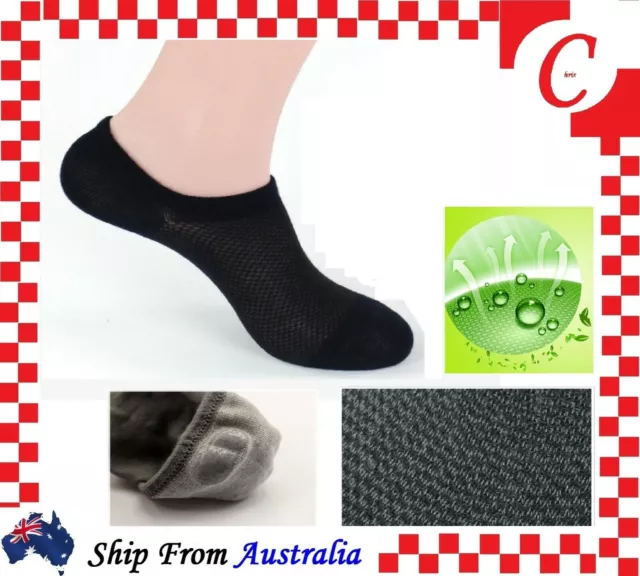 3 / 6 / 12 Prs NO SHOW BAMBOO SOCKS Non Slip Heel Grip Low Cut Invisible Footlet