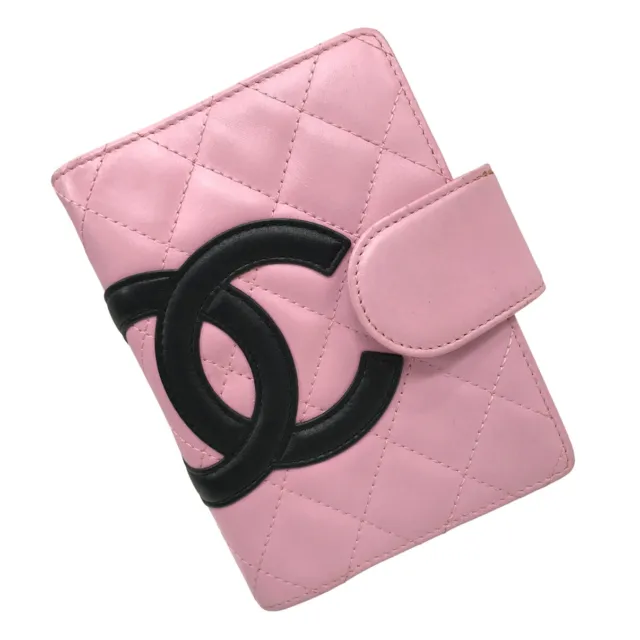 CHANEL CAMBON LINE Agenda Day Planner Cover Pink Black Leather CC