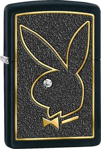 Zippo Windproof Metal Design Fire Lighter - Gold Playboy Outline on Black Base