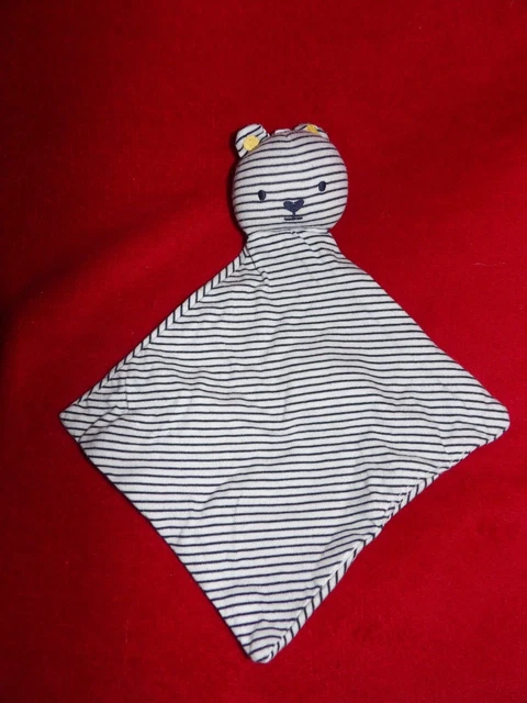 Doudou Plat Obaibi Ours Tissus Coton Rayé Blanc Bleu