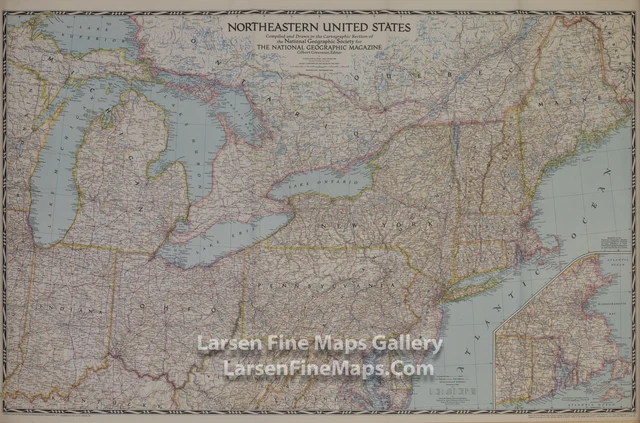 NATIONAL GEOGRAPHIC MAP Northeastern - National Geographic Map Northeastern United States 1945.webp