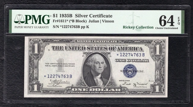 Fr. 1611* 1935-B $1 One Dollar *Star* Silver Certificate Pmg Uncirculated-64Epq