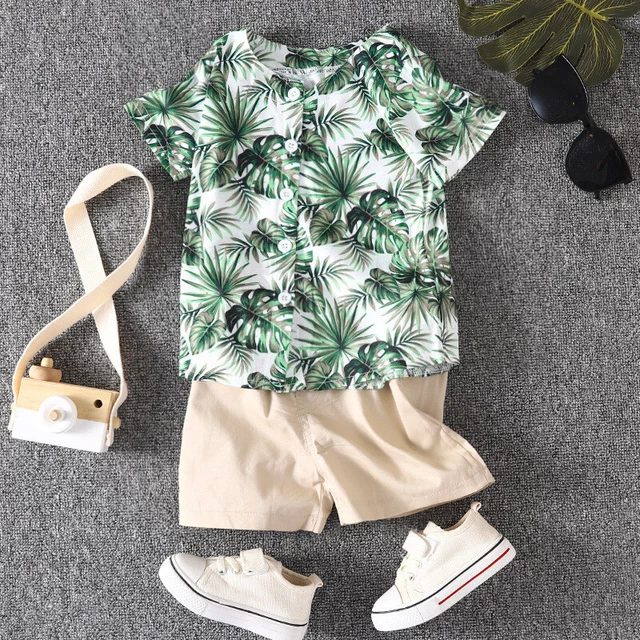 Abito vacanze neonato bambini maniche corte camicie pantaloni top set estivo vestiti