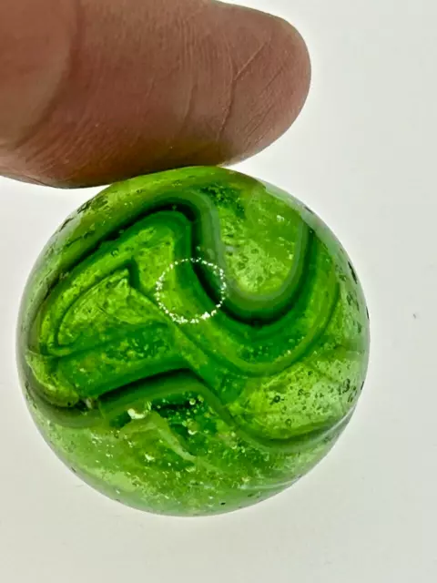 vtg antique Marble glass green swirl large handmade original toy retro collector