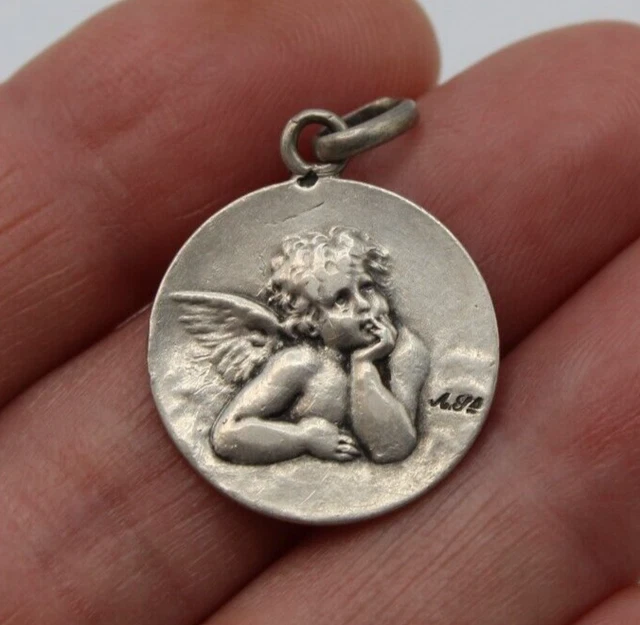 Pendentif Ancien En Argent Massif 925 - Style Art Déco/Art Nouveau - Religieux - Occasion
