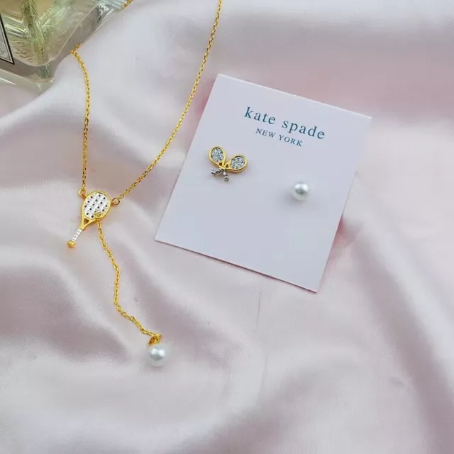 Kate Spade New York Sport Fitness Tennis Rackets Pearl Necklace and Earring Set
