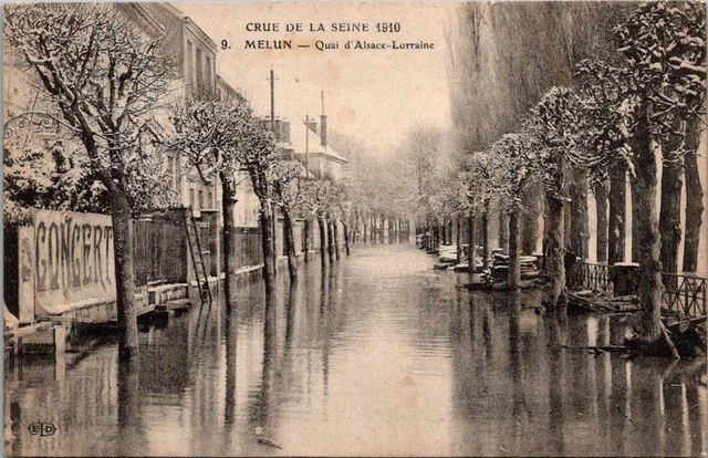 *40296 cpa Crue de la Seine 1910 - Melun - Quai d'Alsace Lorraine