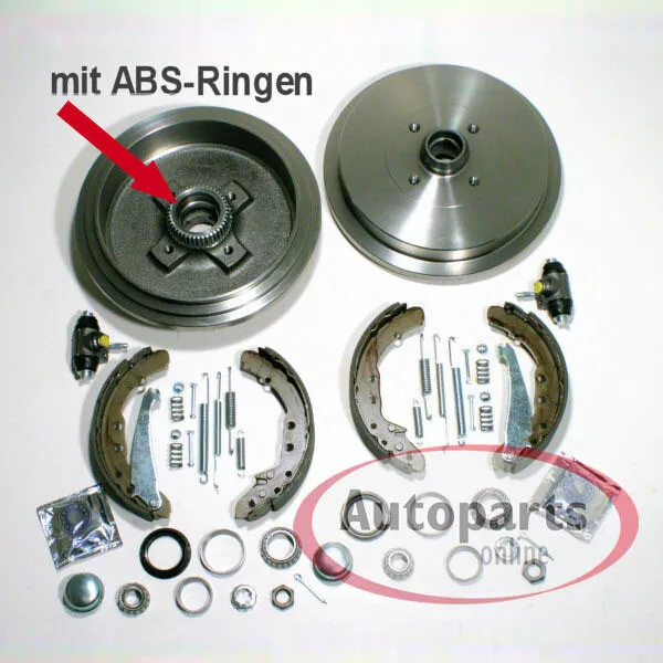 Bremstrommel Satz Ø 230 mm ABS Ringe Radzylinder Backen hinten für VW Passat 35i