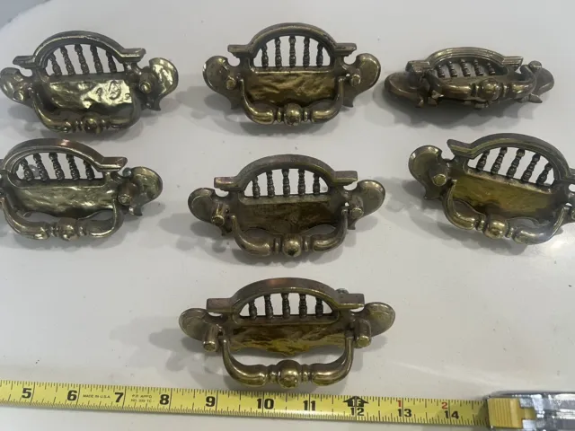 Set Of 7 Vintage Gold Brass Dresser Drawer Pulls