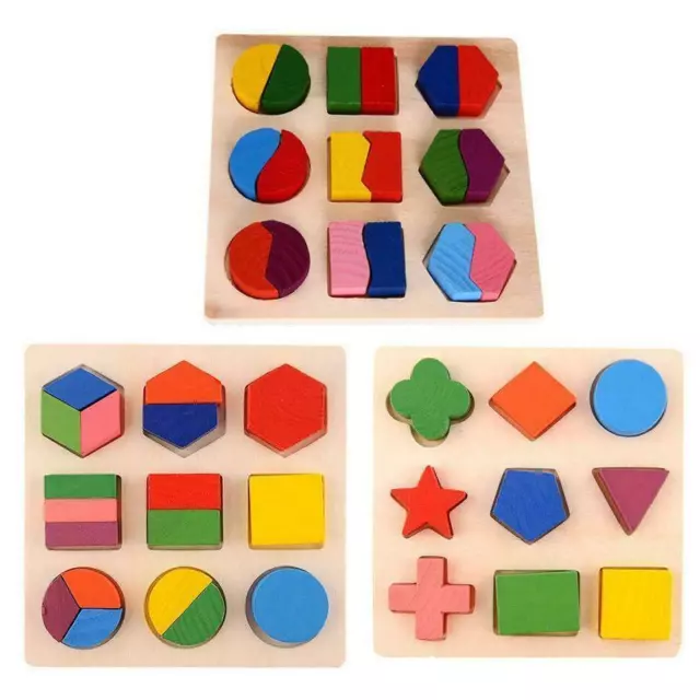 Kids Baby Wooden Learning Geometry Educational Toys Puzzle Montessori cute