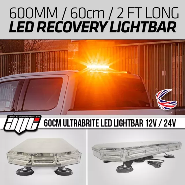 600MM 24" Magnetic LED Amber Light Bar Beacon Hazard Recovery Vehicles Van Truck