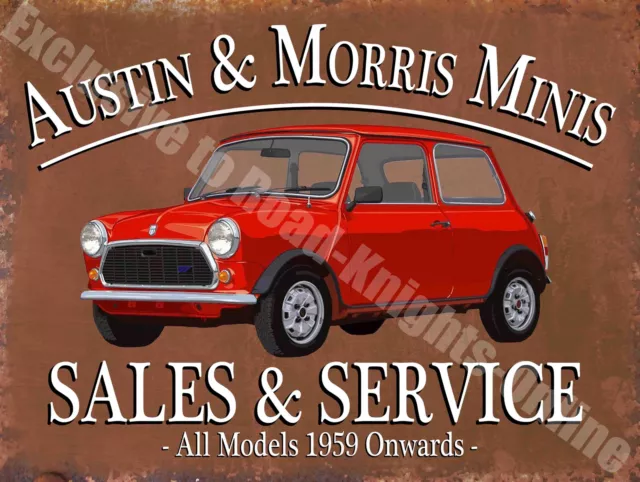 Vintage Garage, Austin Morris Mini Sales & Service Car, 25 Medium Metal Tin Sign