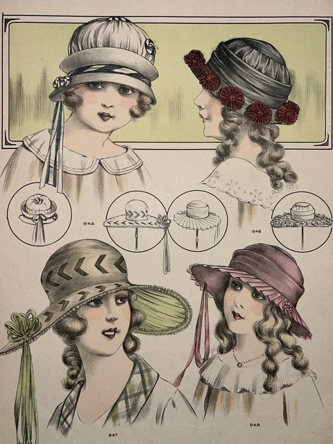 FILLETTES CHAPEAUX LITHOGRAPHIE Gaston Drouet MODISTE PARISIENNE Mode XX° EUR 19,00 - FR