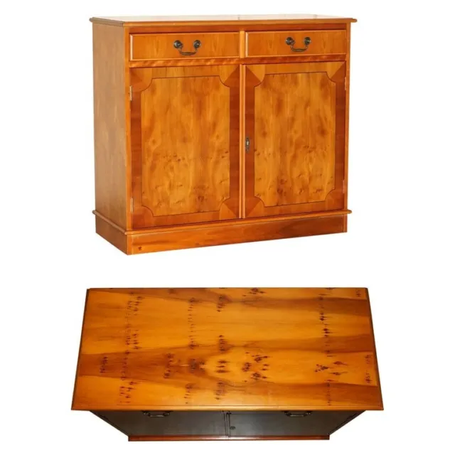 Lovely Vintage Burr Yew Wood Two Drawer & Cupboard Sideboard