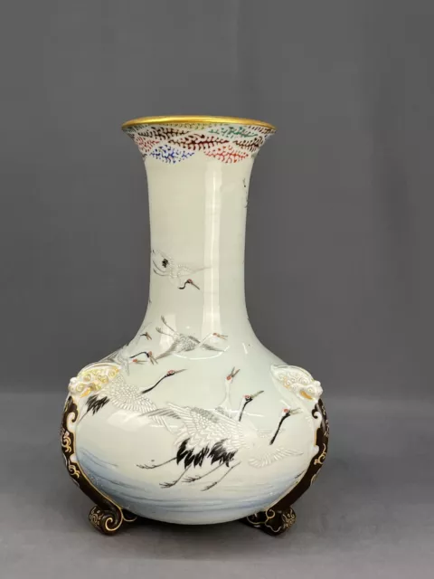 20th Century Chinese Porcelain Polychrome Enameled 14” Vase with Cranes