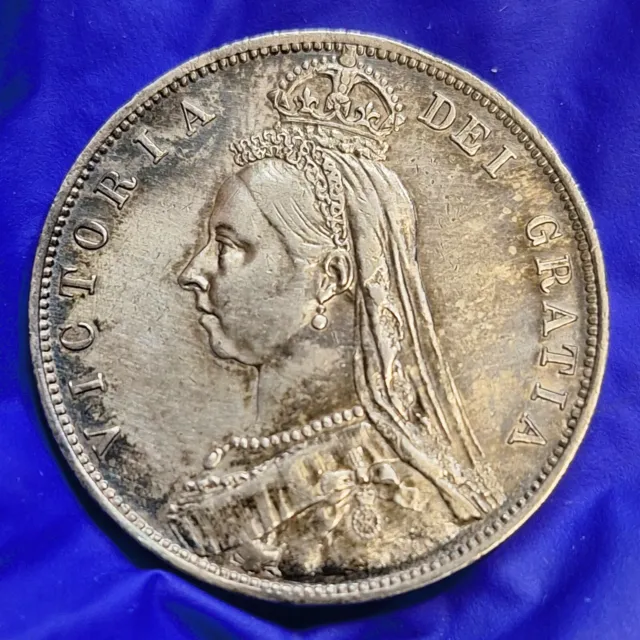 Very  Sharp  1887   Sterling   Silver  Queen  Victoria  Half  Crown  Coin toned