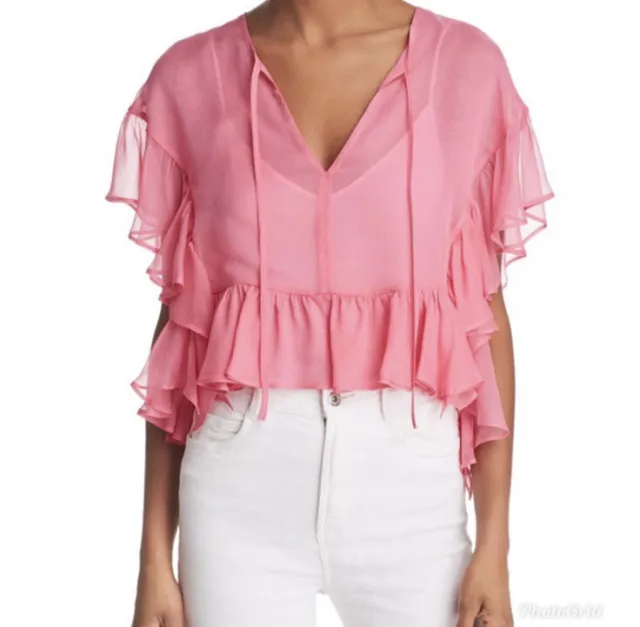 NWT $188 Bailey 44 Chiffon Silk Romantic Ruffle Go w/ the Flow Blouse Top -Small