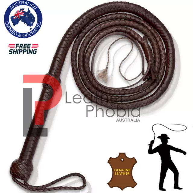 Genuine CowHide Bullwhip 8 Feet Long Handmade Dark Brown 12 Plaits Bull Whips