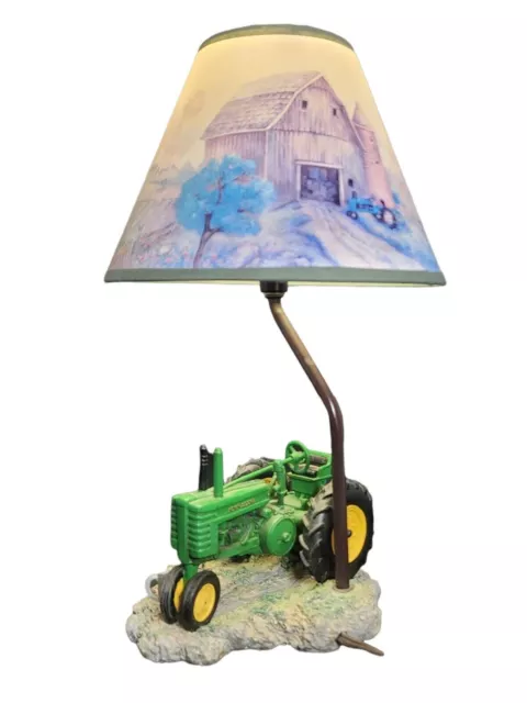 John Deere Tractor Table Lamp Resin, Vintage 1999 Green Original Shade Nice!!