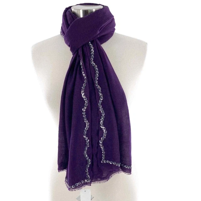 Bajra Womens Passion Purple Cashmere Silk Beaded Sequin Scarf 28 x 78 Nepal New Bajra Womens Passion Purple Cashmere Silk Beaded Sequin Scarf 28 x 78 Nepal New