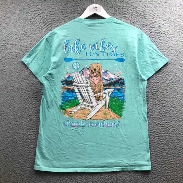 Simply Southern Lake Vibes Fun Times T-Shirt Women's Medium M Short Sleeve Blue