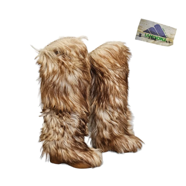 Lamondiale 1970's Shaggy Goat Fur Yeti Knee High Wedge Heel Boots I Sz 8 I Italy