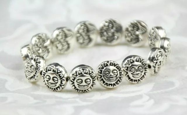 Sun Moon Bracelet Silver Rhodium Hook Clasp Pewter Charms 6 1/2" inch Celestial