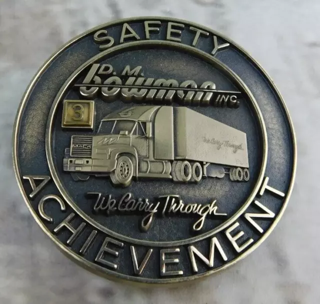 D.M. Bowman Inc. Trucking Belt Buckle Safety Achievement Mack Truck Brass