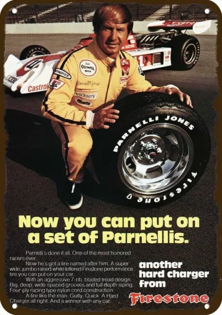 1974 PARNELLI JONES Firestone Tires Vintage-Look *DECORATIVE REPLICA METAL SIGN*