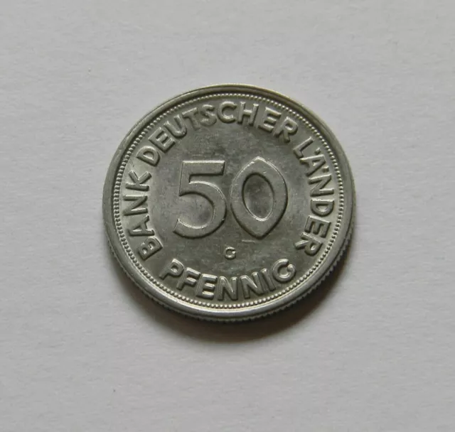 BRD: 50 Pfennig 1949 G "BANK DEUTSCHER LÄNDER", J. 379, prägefrisch/unc., I. 2