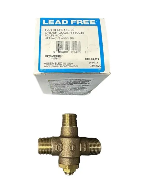 Powers Watts NPT Thermostatic Mixing Valve Assembly RB LFE480-00 Lead Free 1/2"