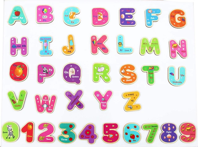 Wooden Magnetic Letters and Numbers - Fridge Magnets for Kids- Alphabet Letter a