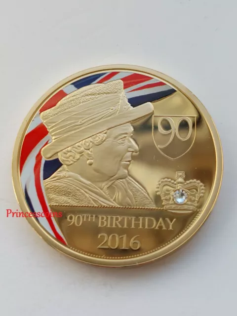 2016 Uk Queen Elizabeth Ii 90Th Birthday Gold Plated Medallion / Coin