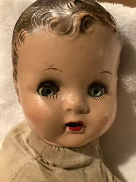 Playtime Baby Doll Hard Plastic Head With Teeth & Stuffed Body Cry Box FIX ME
